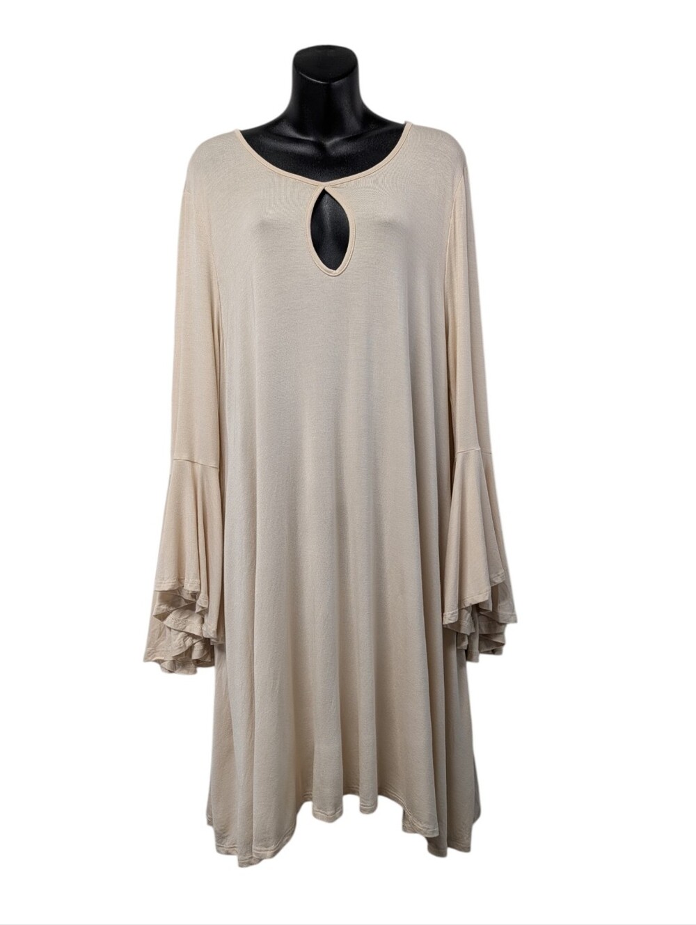 Annabelle Women's Cream Bell Sleeve Keyhole High Low Soft Tunic Dress 3XL NWT